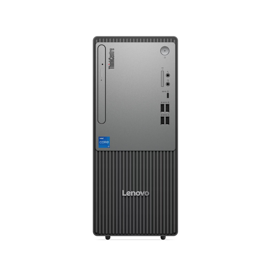 Lenovo desktop computer tower on a white background